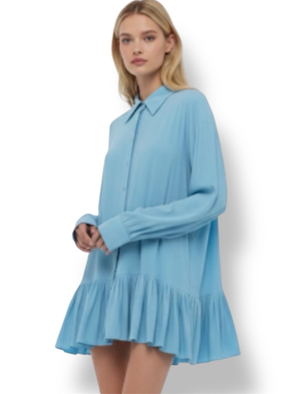 NORMA KAMALI OVERSIZED BOYFRIEND SHIRT DRESS IN BABY BLUE Size XS/34